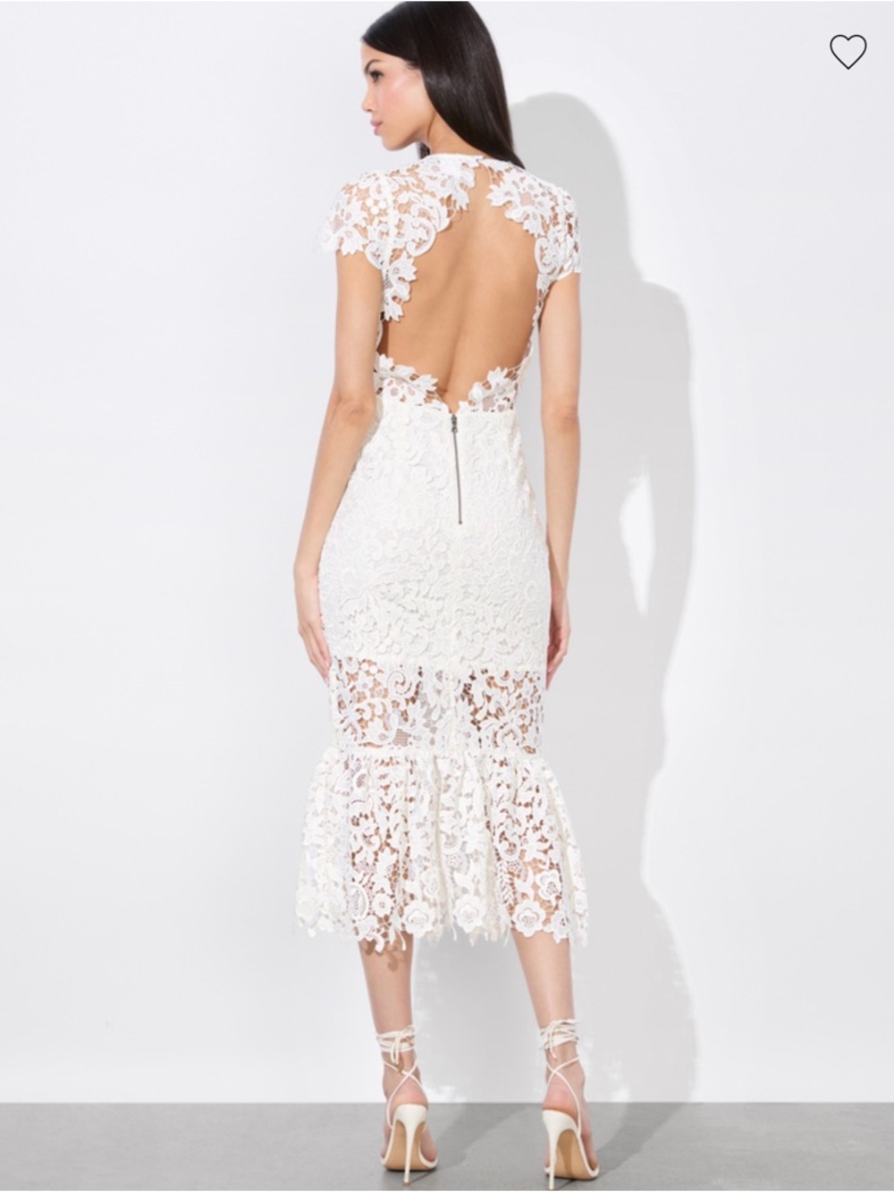 Alice + Olivia White Lace Midi Dress with Scalloped Hem, open back - Picture 2 of 6